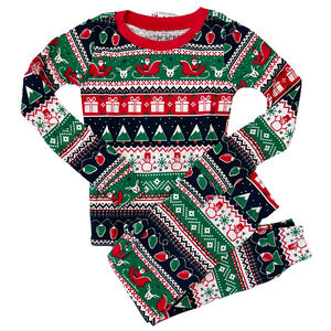 **NWT Children's Place Unisex Glow Christmas Fair Isle Cotton Pajamas - SIZE 4